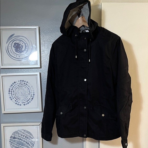 DIVIDED Women’s Black Hooded Full Zip Utility Jacket Size L - Picture 1 of 7